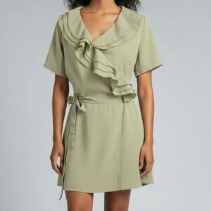 Cupshe Green Vintage Inspired Ruffled Wrap Mini Dress Women's Size M NWT